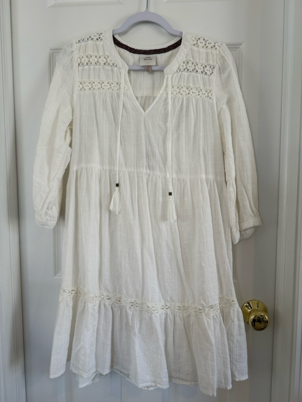 Knox Rose Cotton White Dress Crochet detail Size M